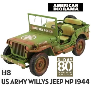 AMERICAN DIORAMA | WILLYS JEEP MB MILITARY POLICE US ARMY (DIRTY VERSION) 1944 | 1:18