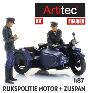 ARTITEC | RIJKSPOLITIE MOTOR MET ZIJSPAN 2 FIGUREN (BOUWKIT) | 1:87