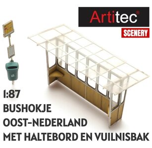 ARTITEC | BUSHOKJE OOST-NEDERLAND MET HALTEBORD EN VUILNISBAK (READY-MADE) | 1:87