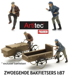 ARTITEC | ZWOEGENDE BAKFIETSERS FIGUREN 2 STUKS (READY-MADE) | 1:87