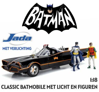 JADA | CLASSIC BATMOBILE MET BATMAN EN ROBIN + VERLICHTING | 1:18